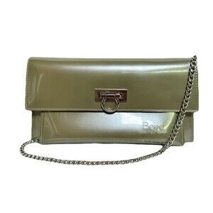 Vintage Beijo Sage Pearl Patent Clutch Shoulder Bag EUC 10x5.25x2 Chain Strap